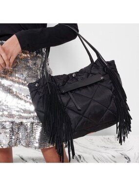 MZ Wallace Madison Fringe Large Shopper Bag Black Quilted